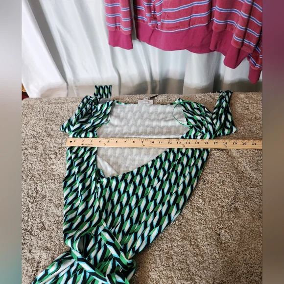 Long Sleeve Midi Arrow Geo Green Wrap Dress Diane von Furstenberg - Picture 8 of 16